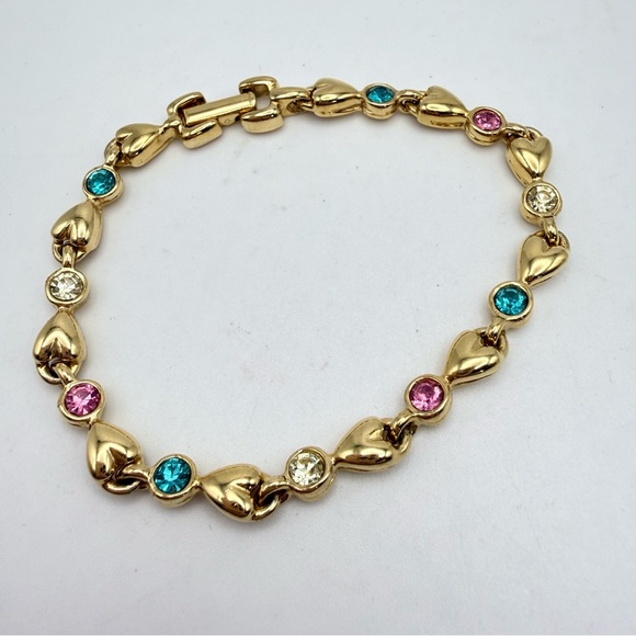 Source Unknown Jewelry - Vintage Gold Tone Multi Color Crystal  Rhinestone Bracelet